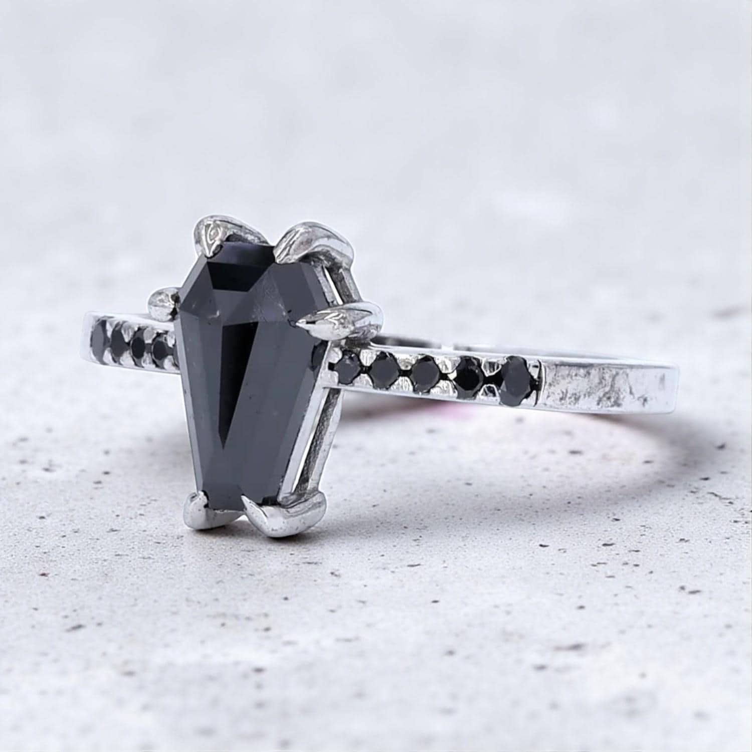 14K White Gold Grey Coffin Cut Salt and Pepper Natural Diamond Anniversary Ring