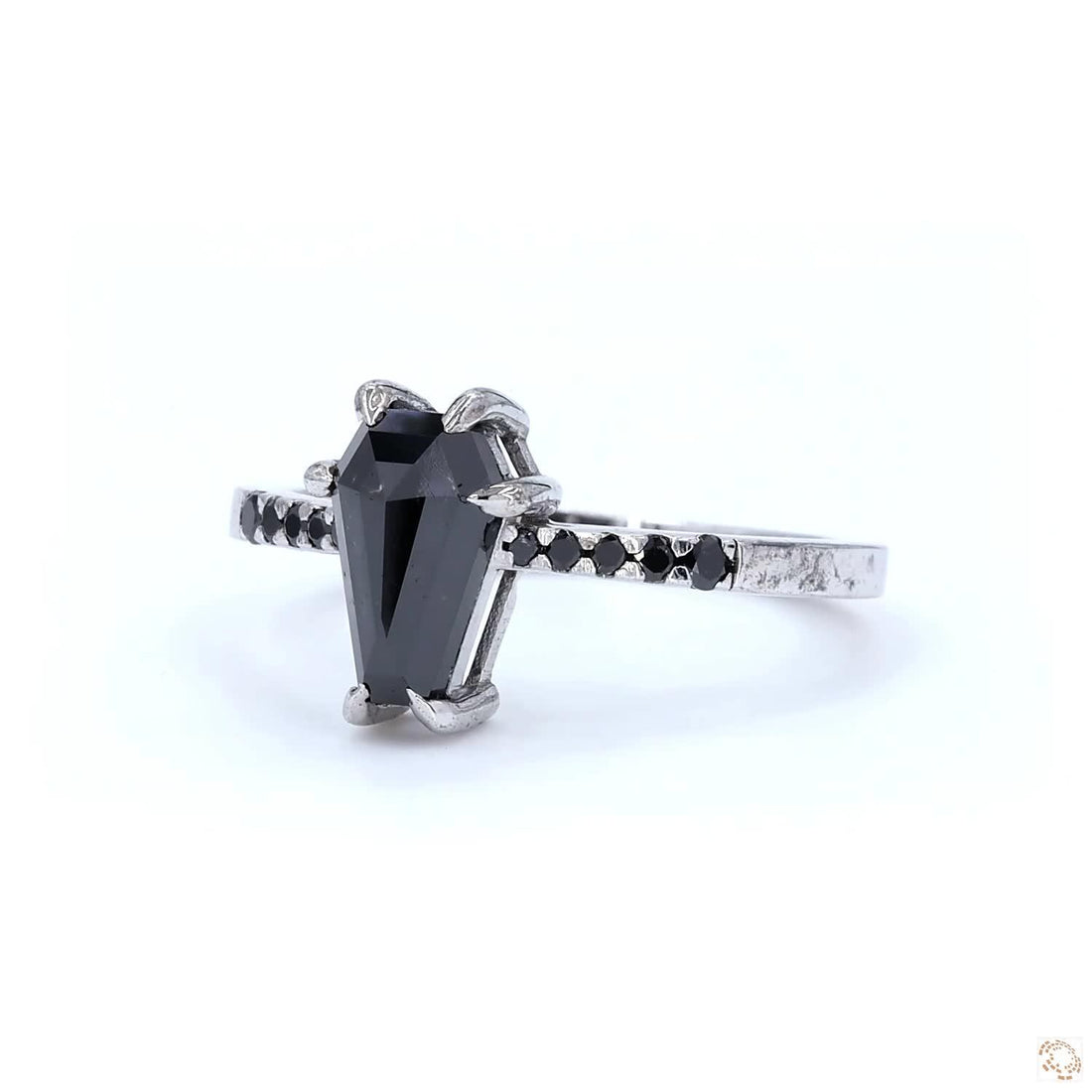 14K White Gold Grey Coffin Cut Salt and Pepper Natural Diamond Anniversary Ring
