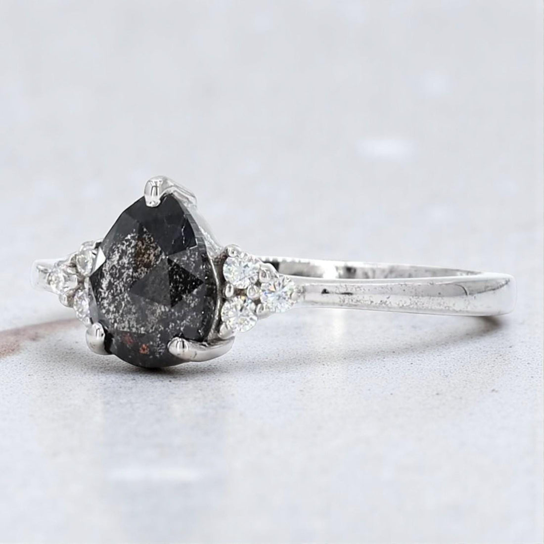 14K Rose Gold Pear Cut Salt And Pepper Diamond Pear Grey Diamond For Engagement Ring