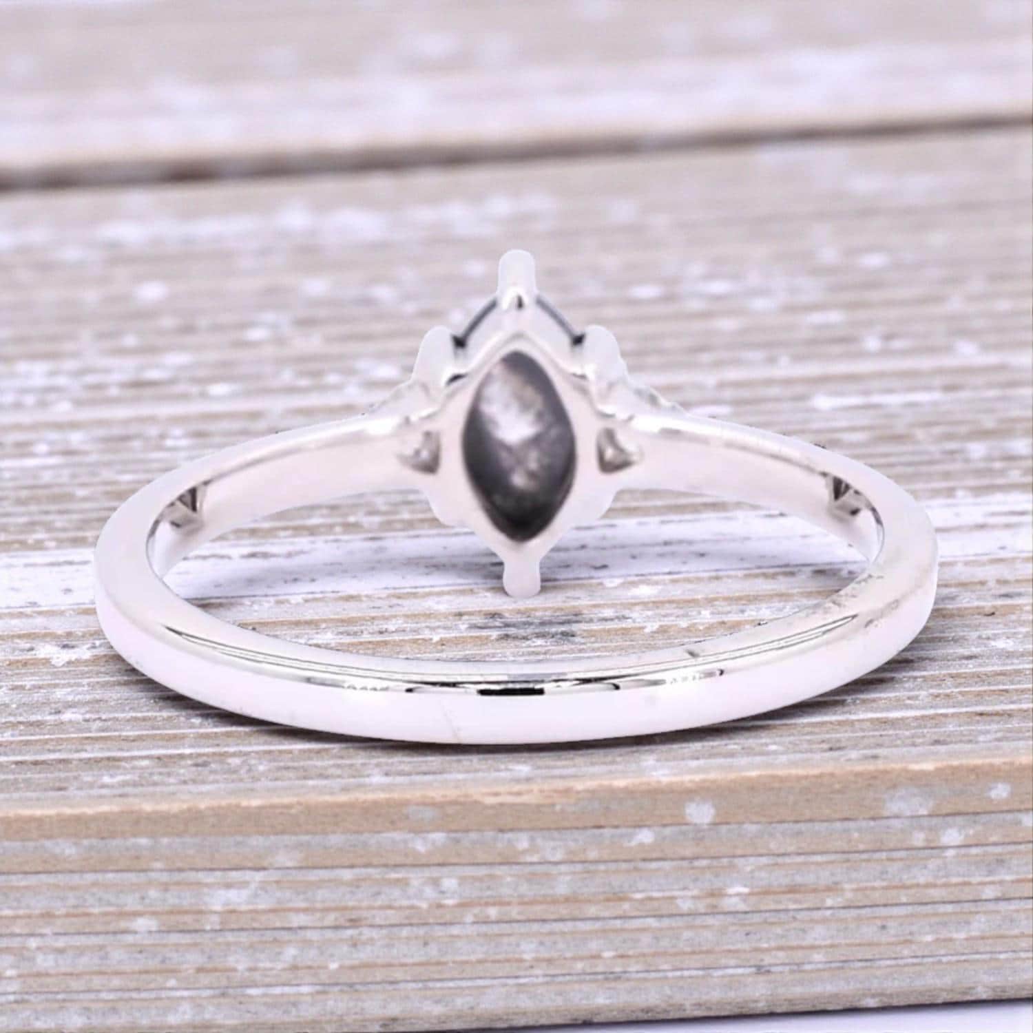 14K Yellow Gold Grey Marquise Cut Salt and Pepper Natural Diamond Engagement Ring