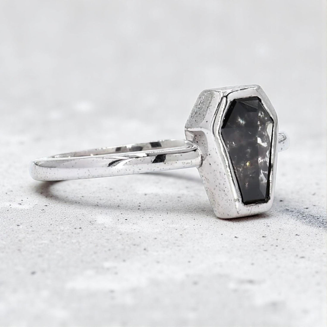 Grey Salt And Pepper 14K Rose Solid Gold Coffin Natural Diamond For Wedding Ring