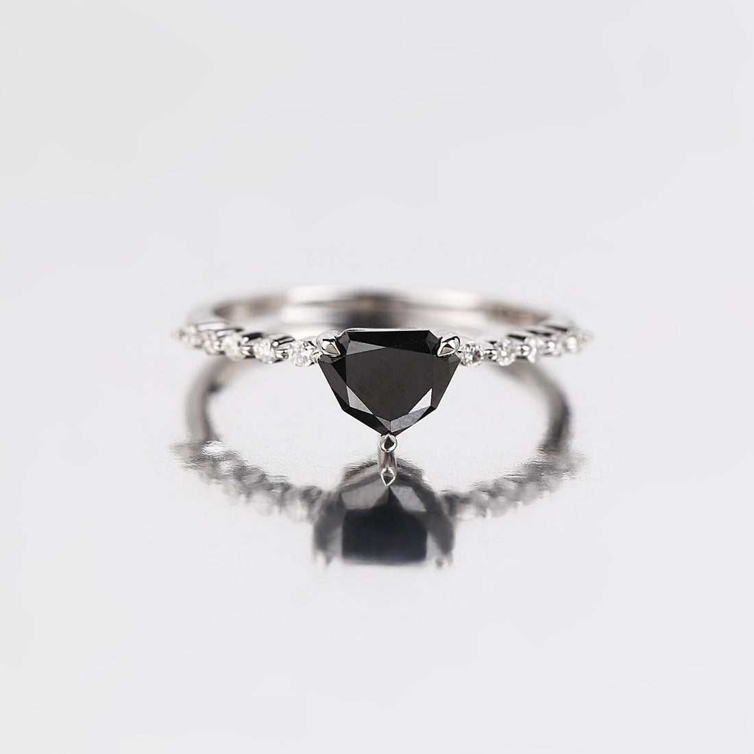 Shield Cut Black Diamond Ring, Natural Diamond 14K Rose Gold Minimalist Wedding Ring
