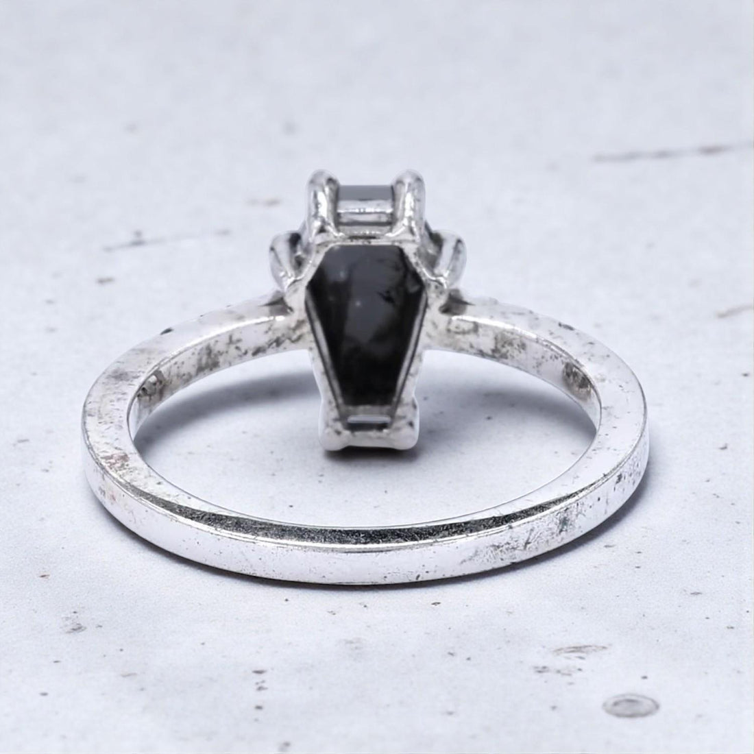 14K White Gold Grey Coffin Cut Salt and Pepper Natural Diamond Anniversary Ring