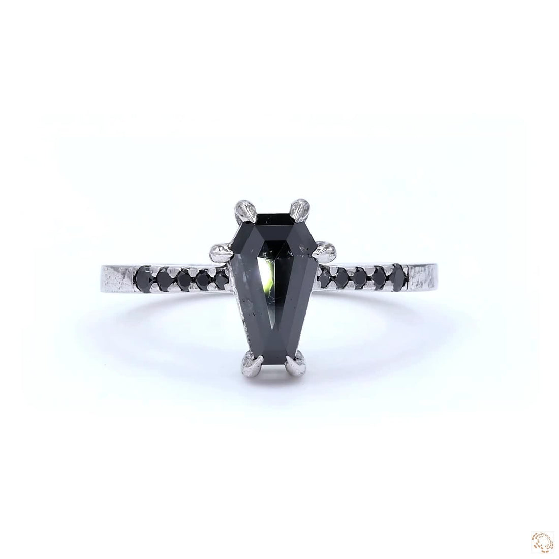 14K White Gold Grey Coffin Cut Salt and Pepper Natural Diamond Anniversary Ring