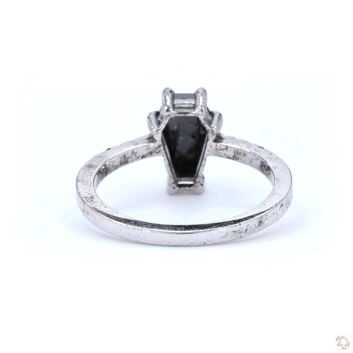 14K White Gold Grey Coffin Cut Salt and Pepper Natural Diamond Anniversary Ring
