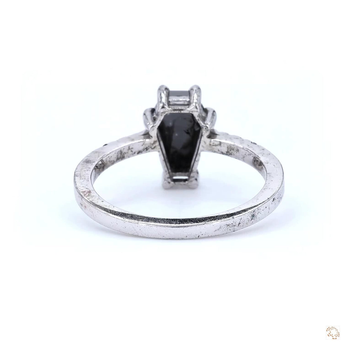 14K White Gold Grey Coffin Cut Salt and Pepper Natural Diamond Anniversary Ring
