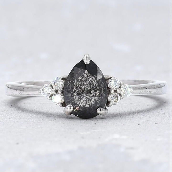 14K Rose Gold Pear Cut Salt And Pepper Diamond Pear Grey Diamond For Engagement Ring