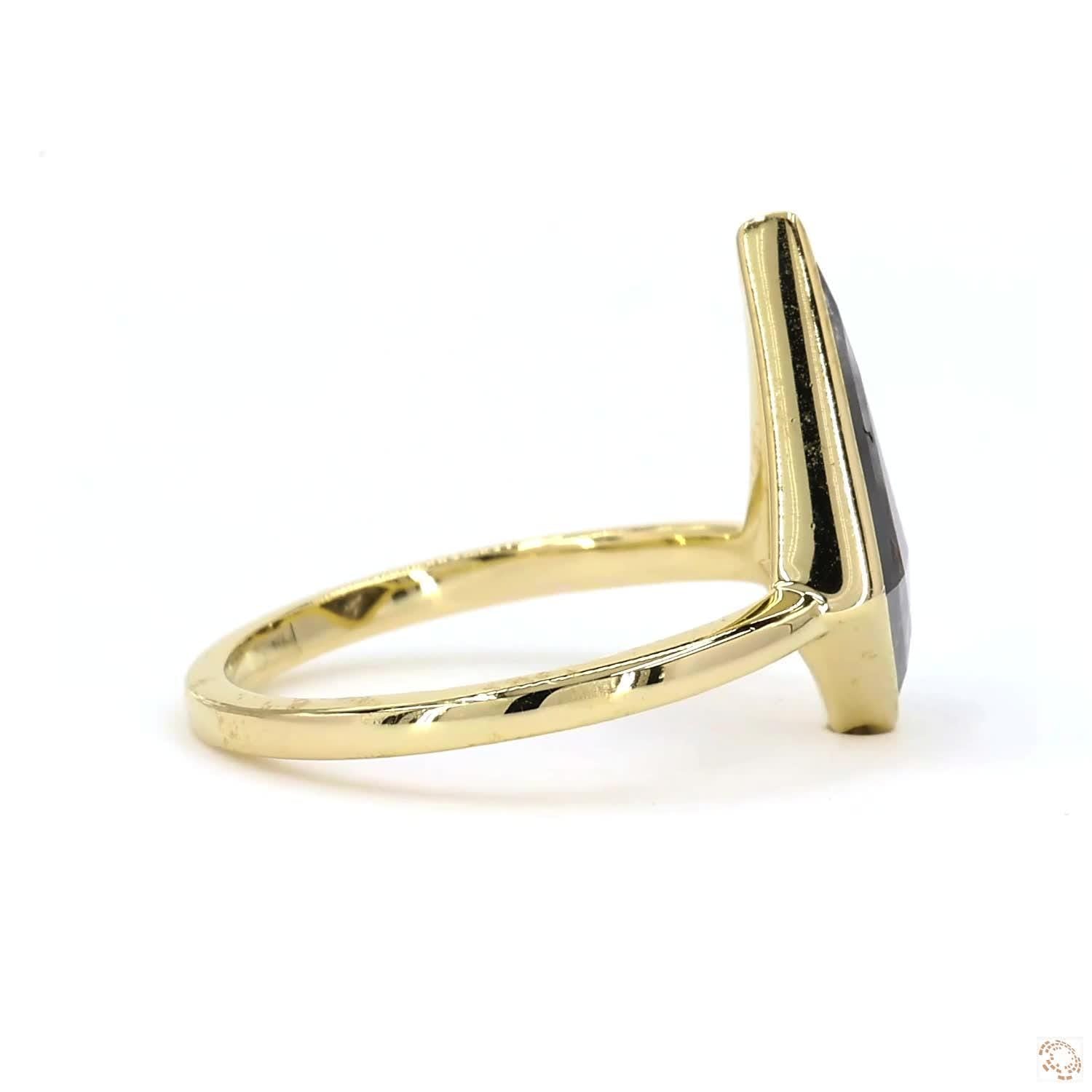 14K Yellow Gold Kite Cut Grey Salt and Pepper Natural Diamond Anniversary Ring