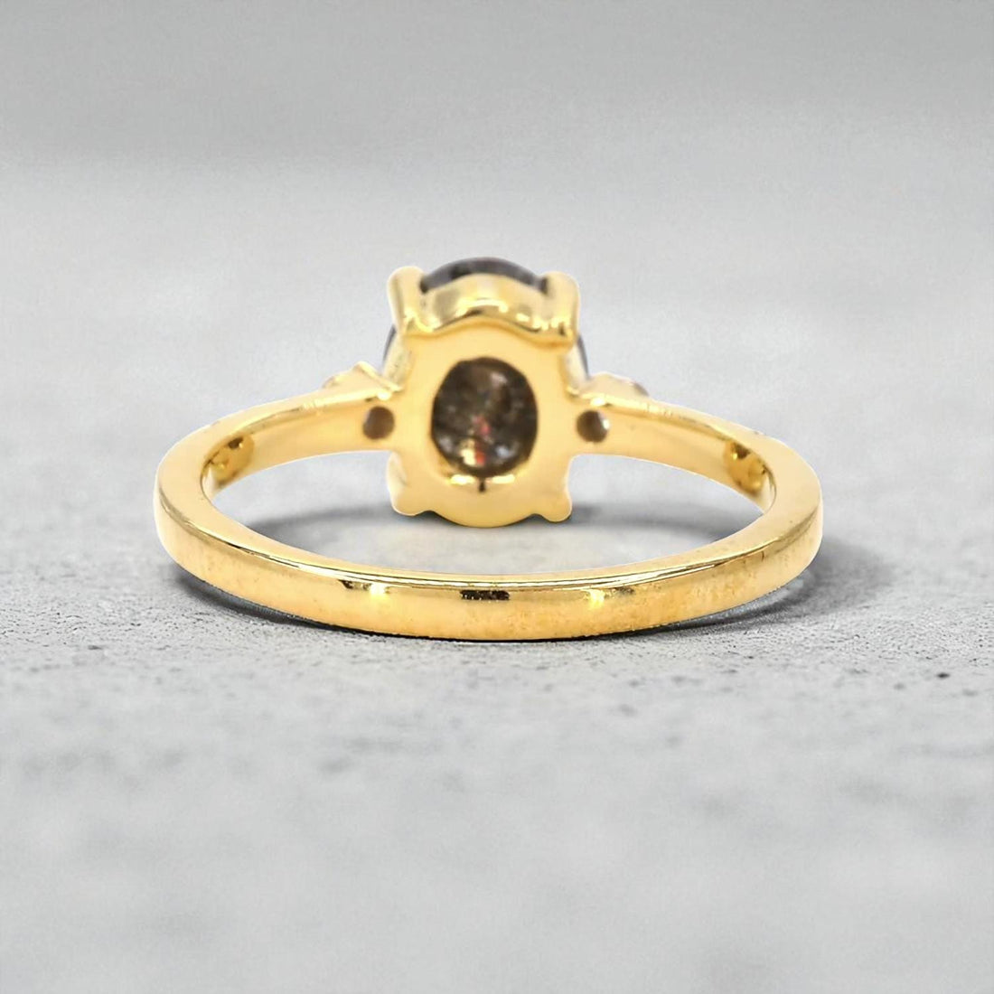 Oval Salt and Pepper Diamond Ring, Natural Grey Diamond, 14K Yellow Gold Engagement Ring