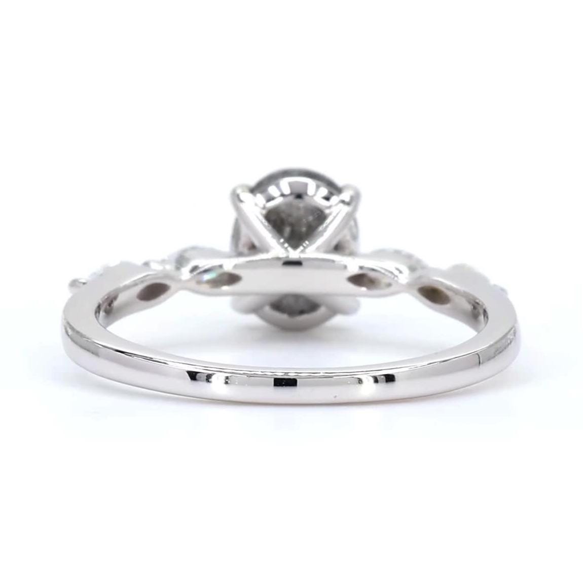 14K White Gold Grey Salt and Pepper Oval Cut Natural Diamond Wedding Ring