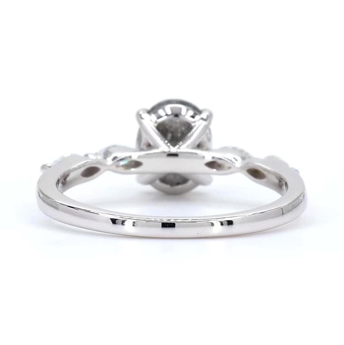 14K White Gold Grey Salt and Pepper Oval Cut Natural Diamond Wedding Ring