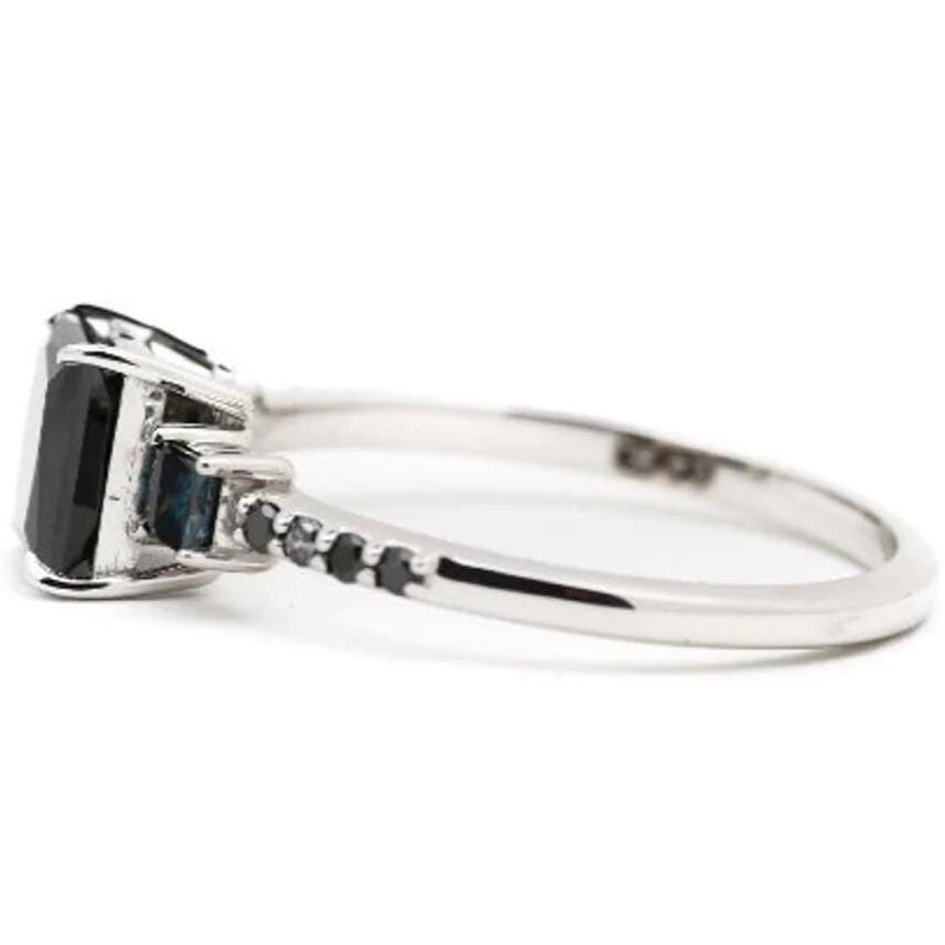 Princess Cut Black Diamond Ring, Natural Diamond 14K White Gold Anniversary Ring