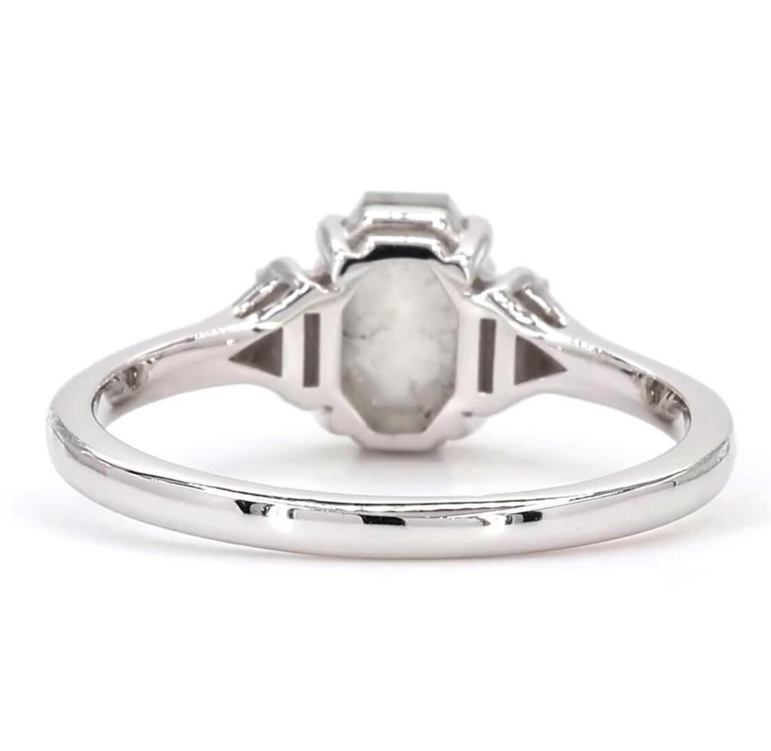 14K White Gold Emerald Cut Grey Salt and Pepper Natural Diamond Wedding Ring