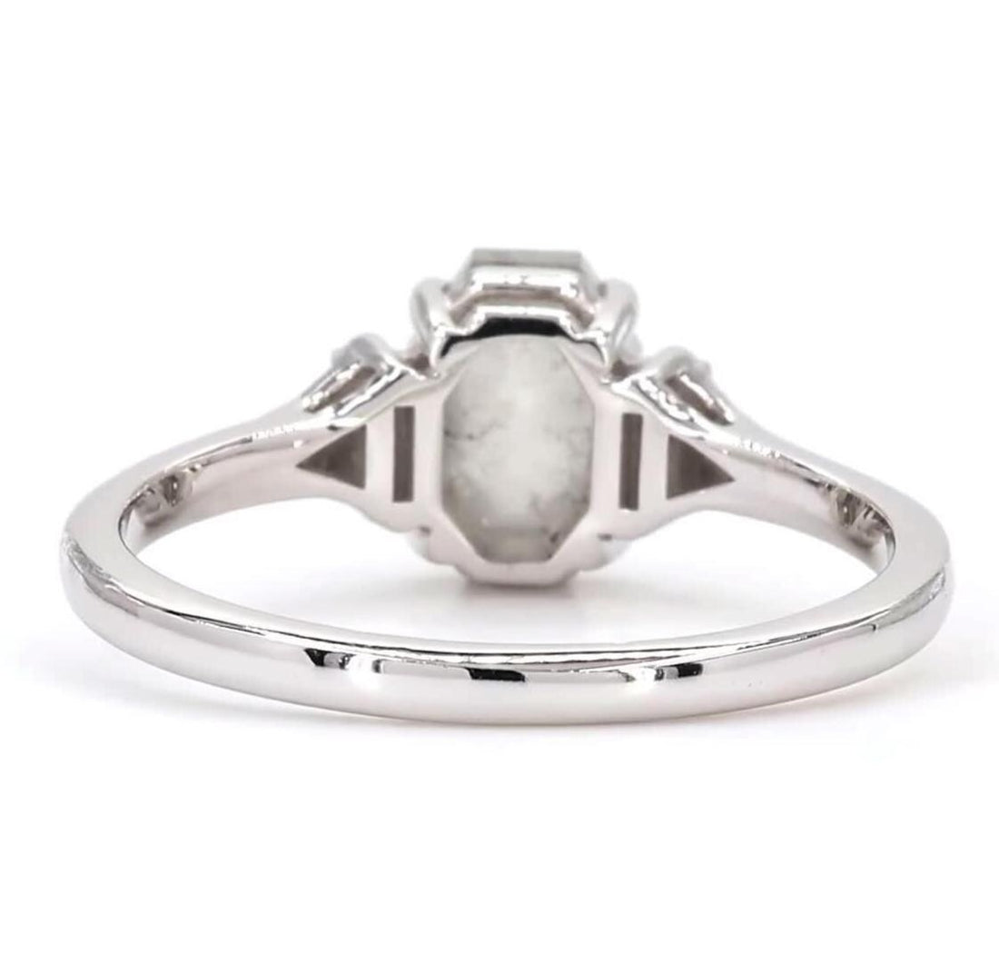 14K White Gold Emerald Cut Grey Salt and Pepper Natural Diamond Wedding Ring