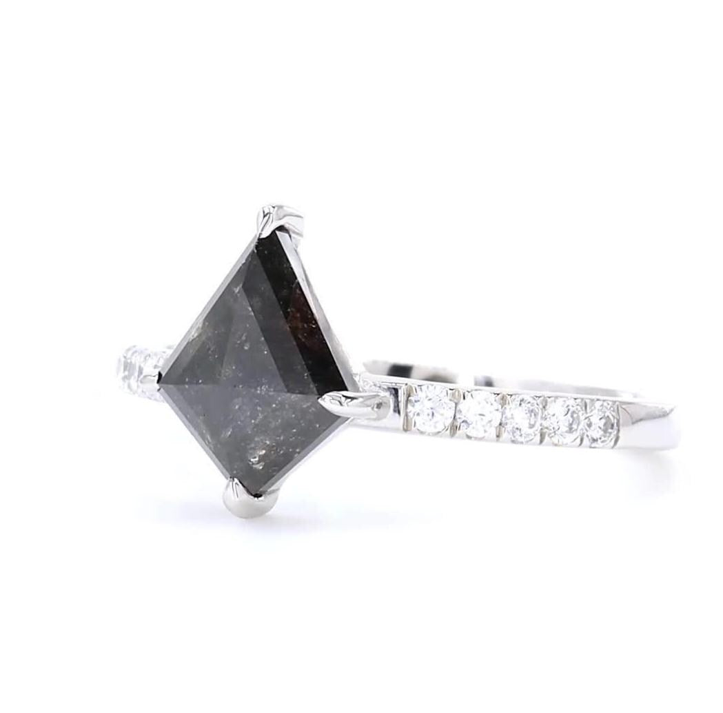 14K Rose Gold Kite Cut Grey Salt and Pepper Natural Diamond Wedding Ring