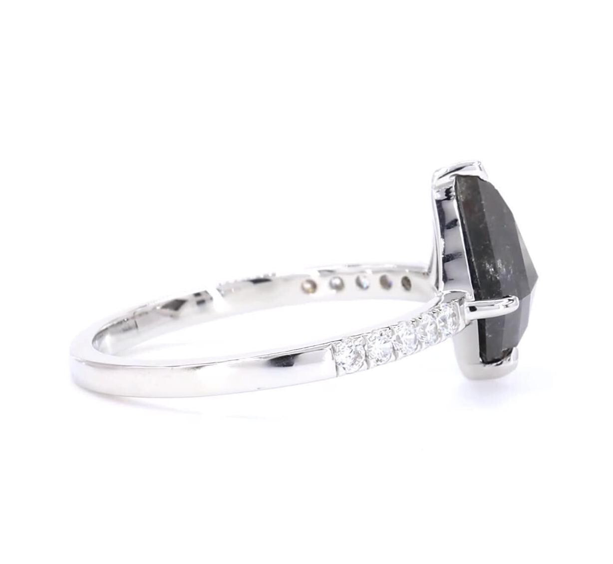 14K Rose Gold Kite Cut Grey Salt and Pepper Natural Diamond Wedding Ring