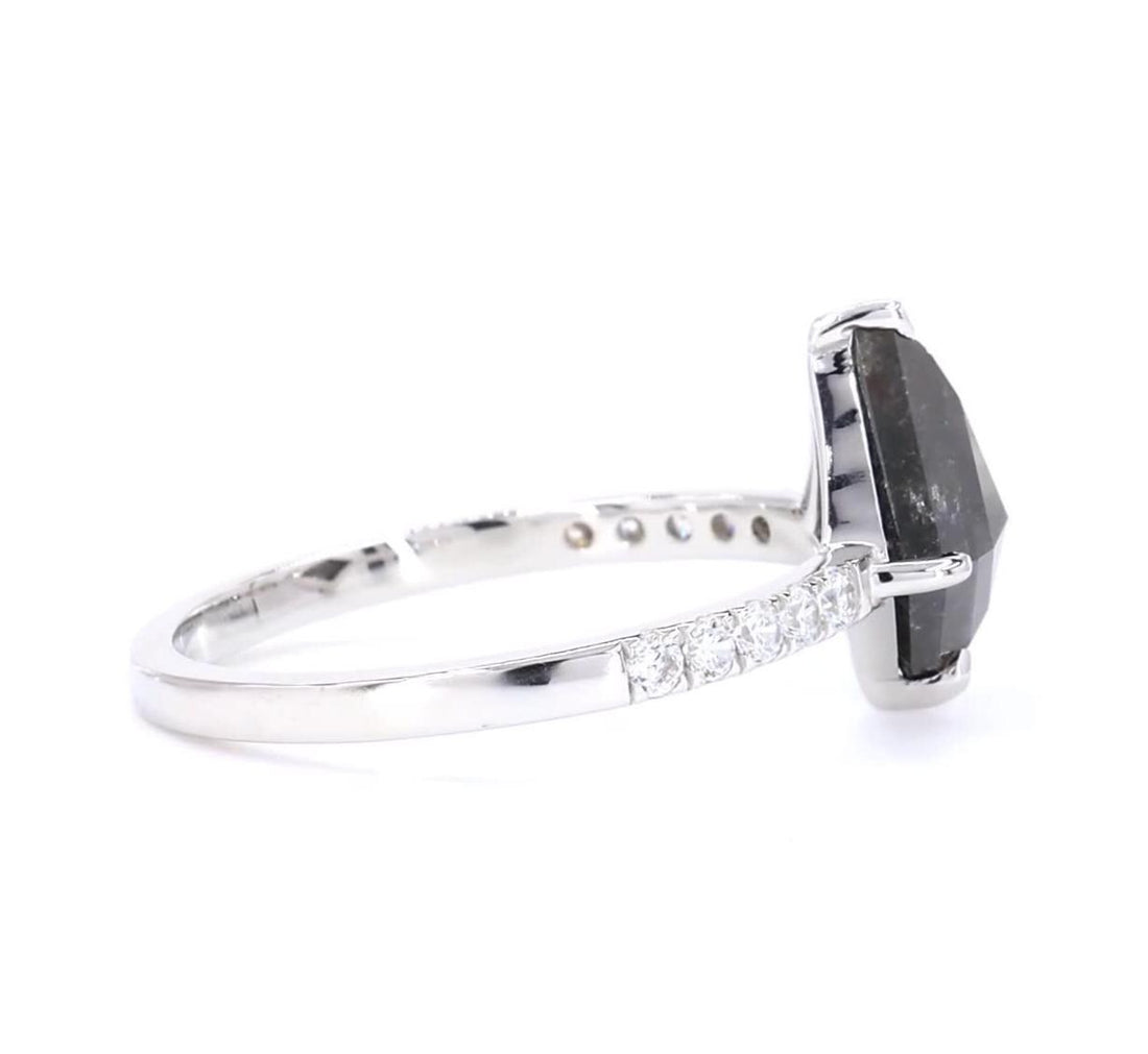 14K Rose Gold Kite Cut Grey Salt and Pepper Natural Diamond Wedding Ring
