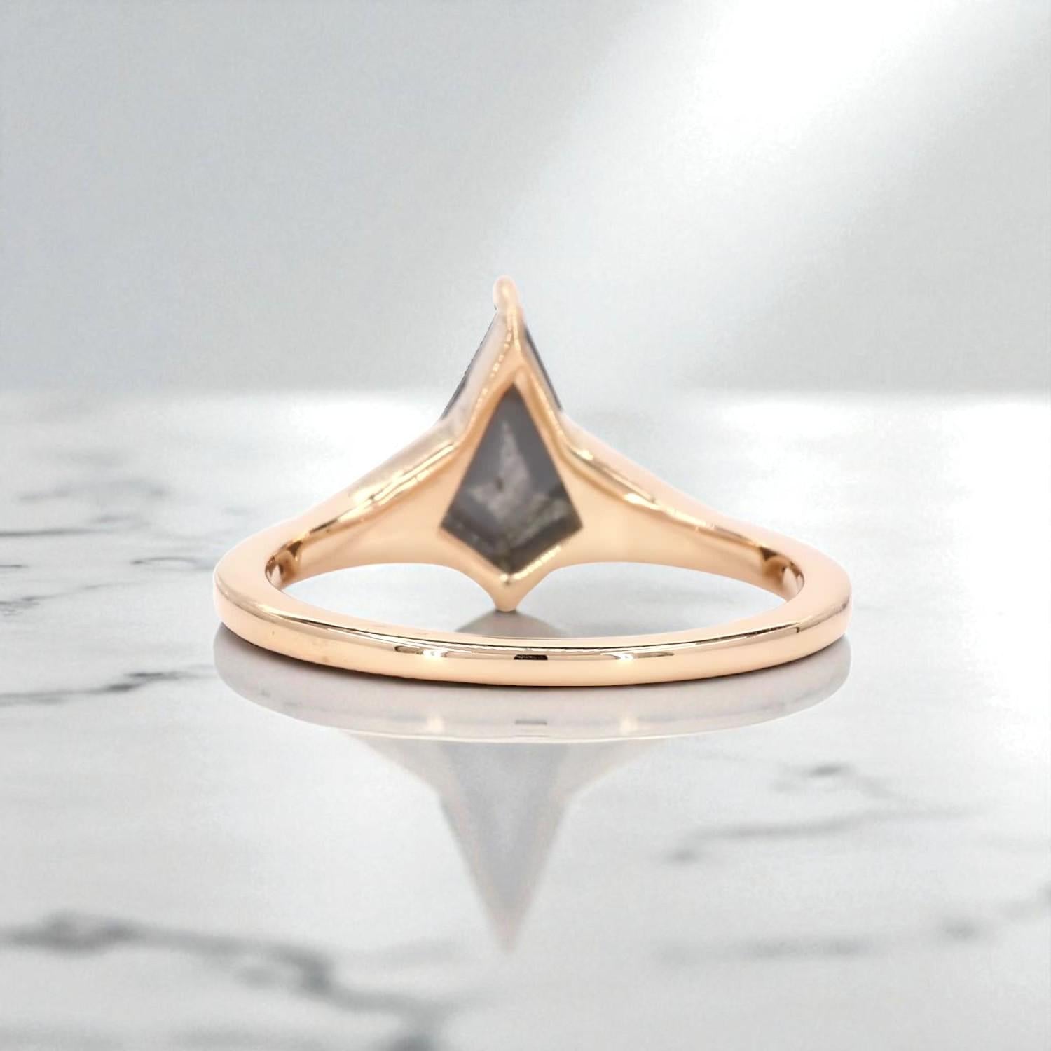 14K Rose Gold Grey Salt and Pepper Kite Cut Natural Diamond Handmade Engagement Ring