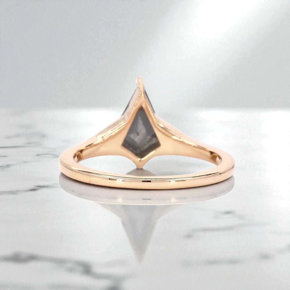 14K Rose Gold Grey Salt and Pepper Kite Cut Natural Diamond Handmade Engagement Ring