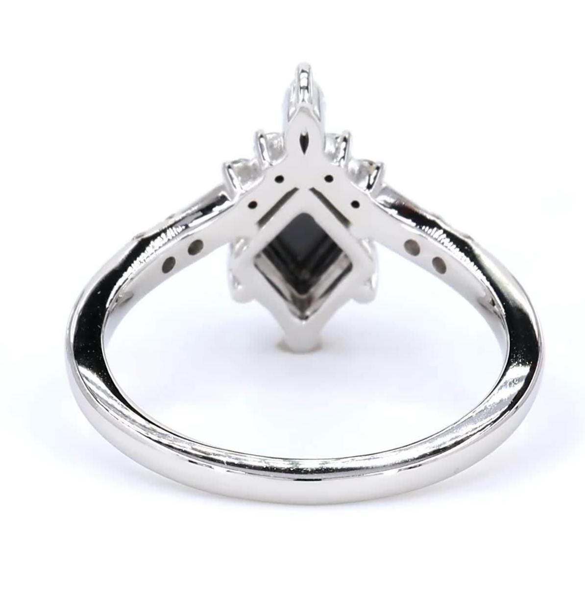 14K White Gold Grey Salt and Pepper Kite Cut Natural Diamond Vintage Anniversary Ring