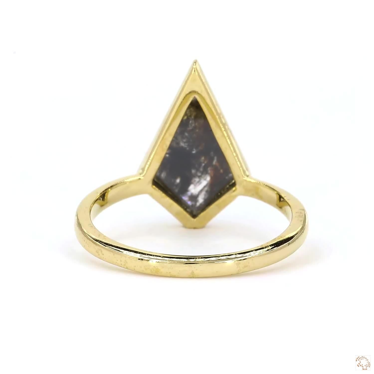 14K Yellow Gold Kite Cut Grey Salt and Pepper Natural Diamond Anniversary Ring