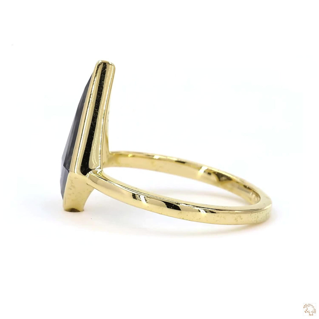 14K Yellow Gold Kite Cut Grey Salt and Pepper Natural Diamond Anniversary Ring