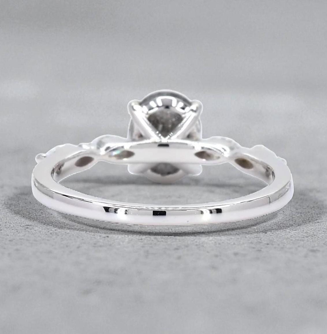 14K White Gold Grey Salt and Pepper Oval Cut Natural Diamond Wedding Ring