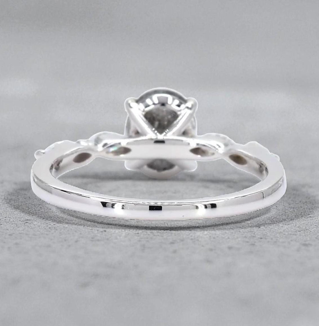 14K White Gold Grey Salt and Pepper Oval Cut Natural Diamond Wedding Ring