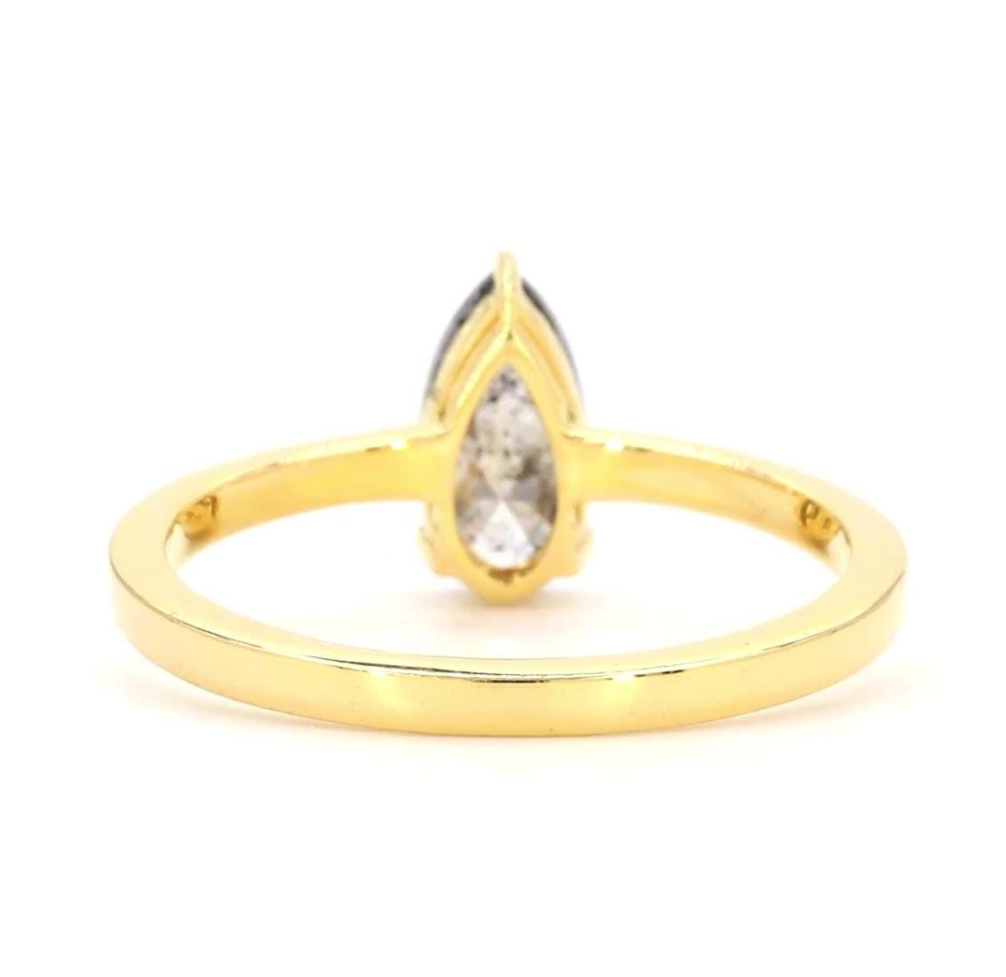 14K Rose Gold Unique Grey Salt and Pepper Natural Pear Cut Diamond Promise Ring