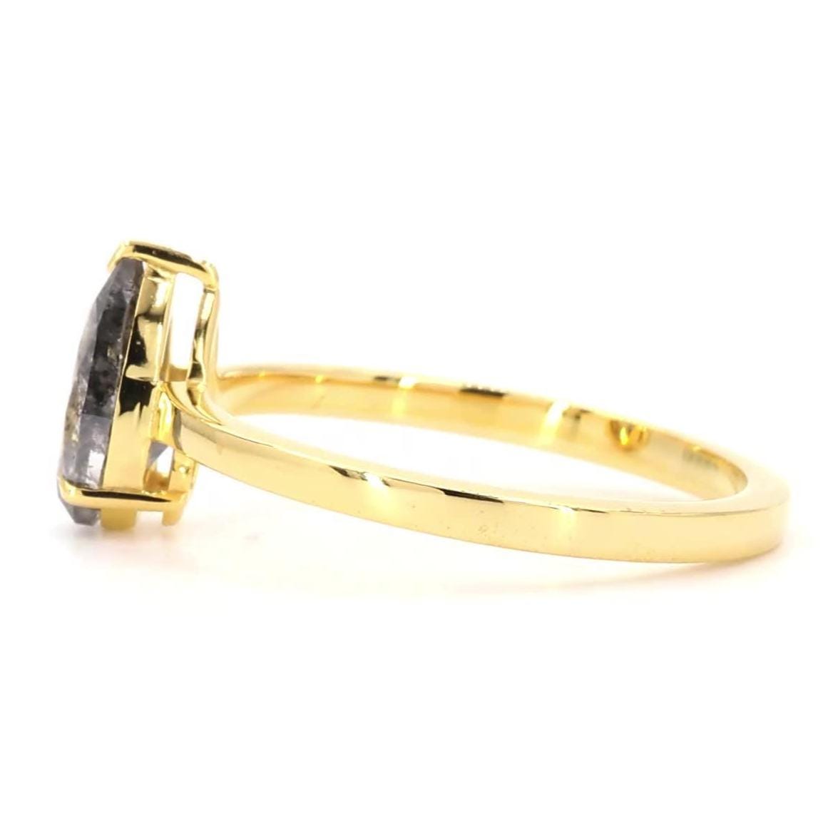 14K Rose Gold Unique Grey Salt and Pepper Natural Pear Cut Diamond Promise Ring