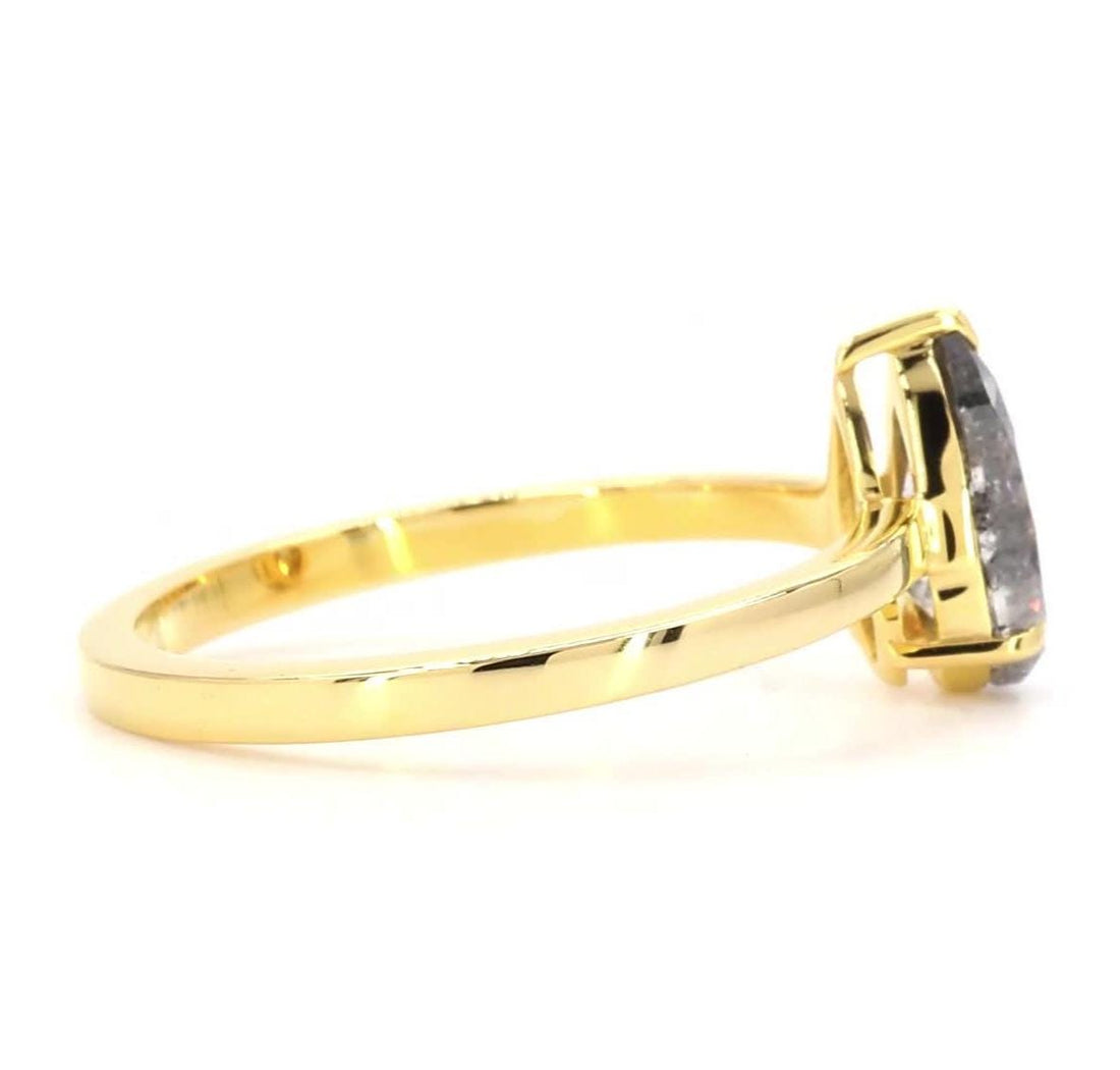14K Rose Gold Unique Grey Salt and Pepper Natural Pear Cut Diamond Promise Ring