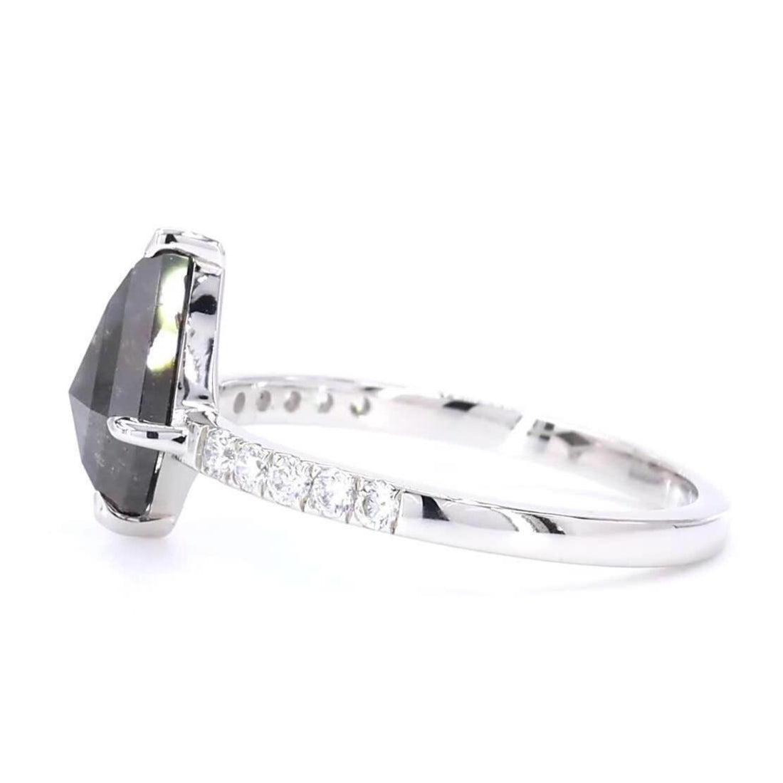 14K Rose Gold Kite Cut Grey Salt and Pepper Natural Diamond Wedding Ring
