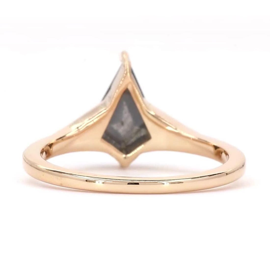 14K Rose Gold Grey Salt and Pepper Kite Cut Natural Diamond Handmade Engagement Ring