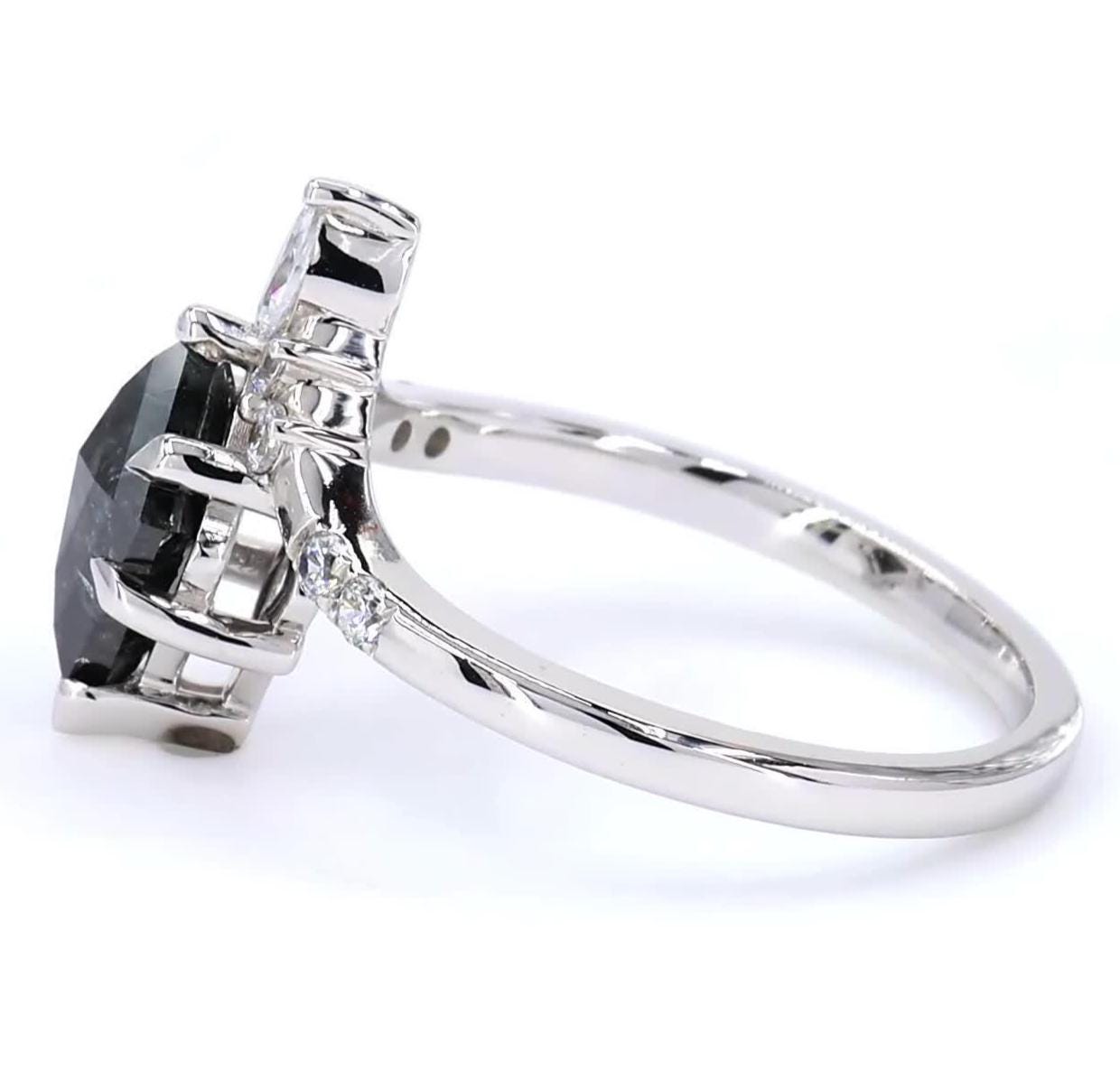 14K White Gold Grey Salt and Pepper Kite Cut Natural Diamond Vintage Anniversary Ring