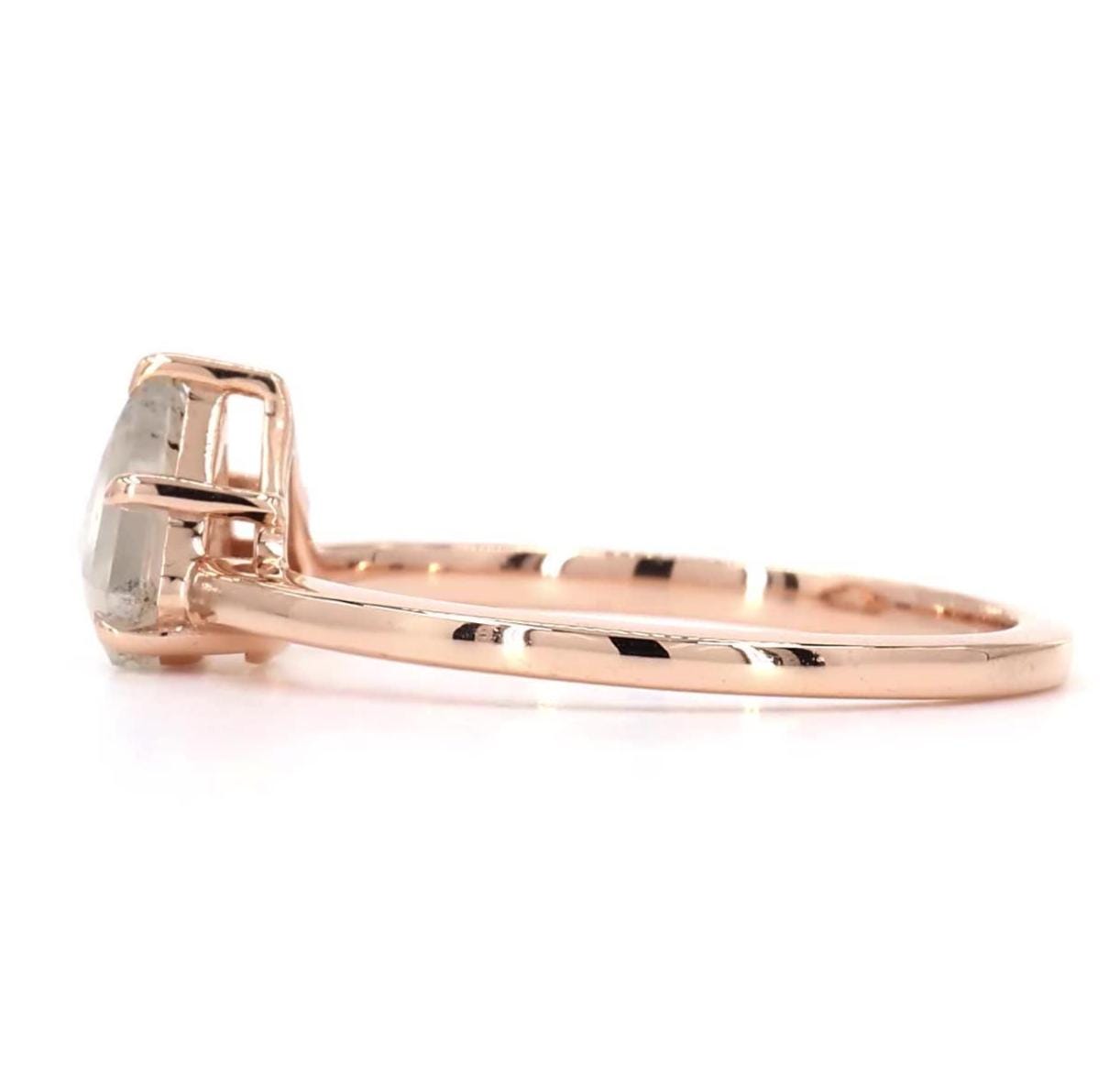 Triangle Salt and Pepper Diamond, Natural Grey Diamond 14K Rose Gold Rustic Wedding Ring