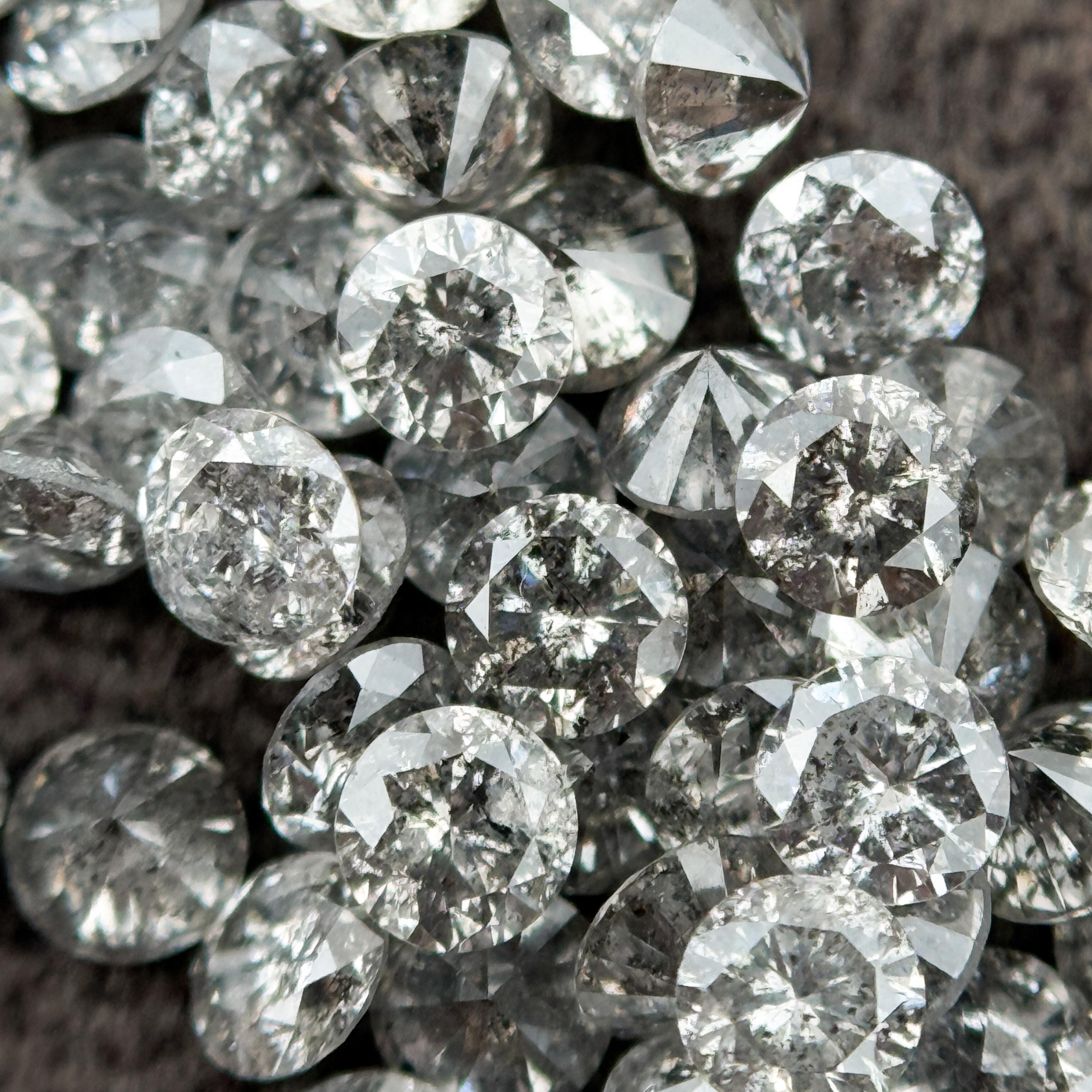 2.5 MM Round Brilliant Cut Grey Natural Salt and Pepper Diamond