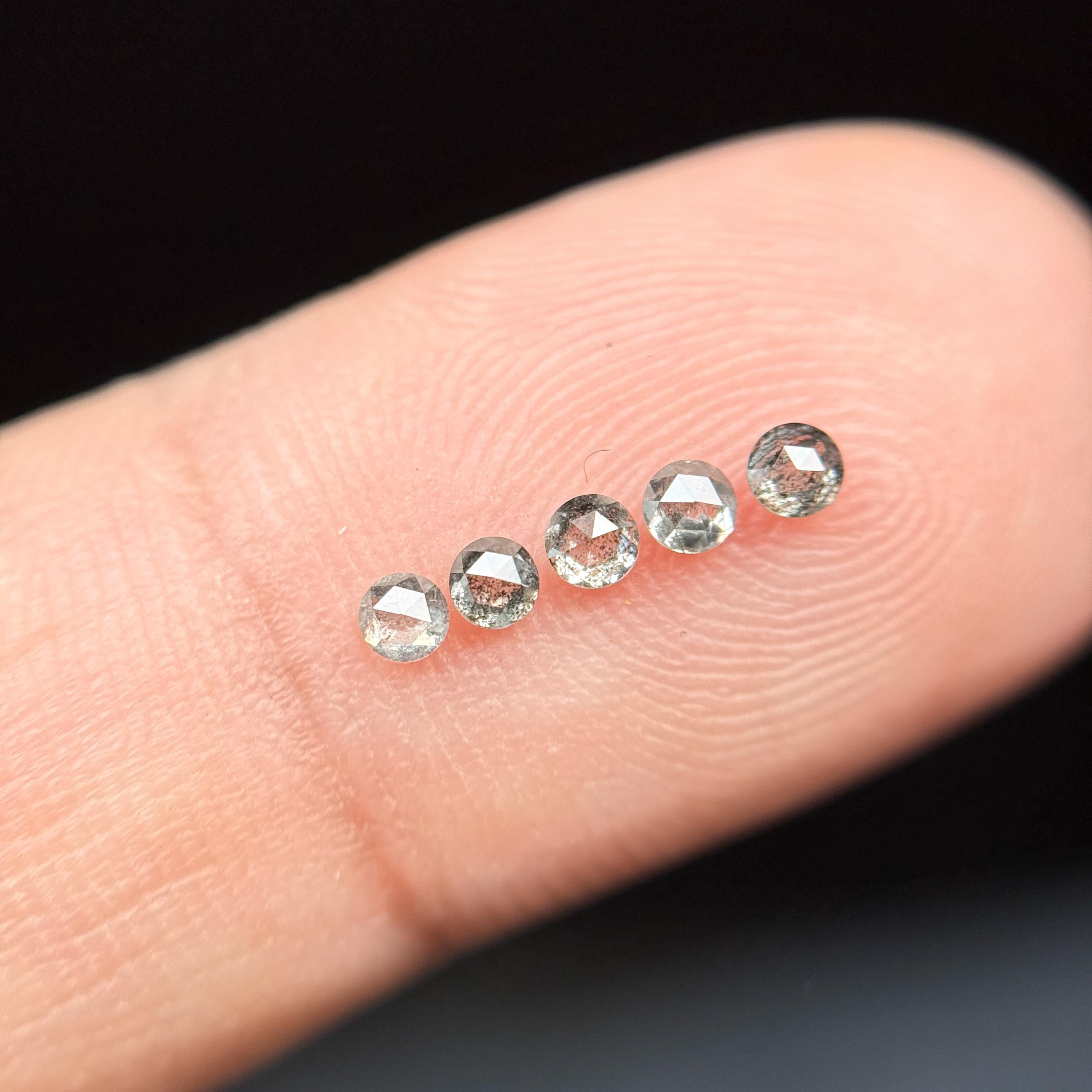 2.00 MM Round Rose Cut Grey Natural Salt and Pepper Diamond