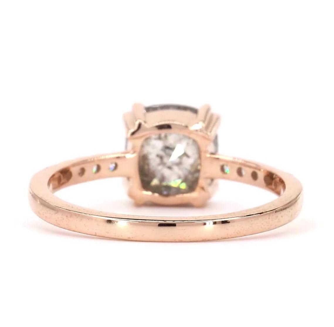 Cushion Cut Salt and Pepper Diamond Engagement Ring, Natural Grey Diamond 14K Rose Gold Promise Ring