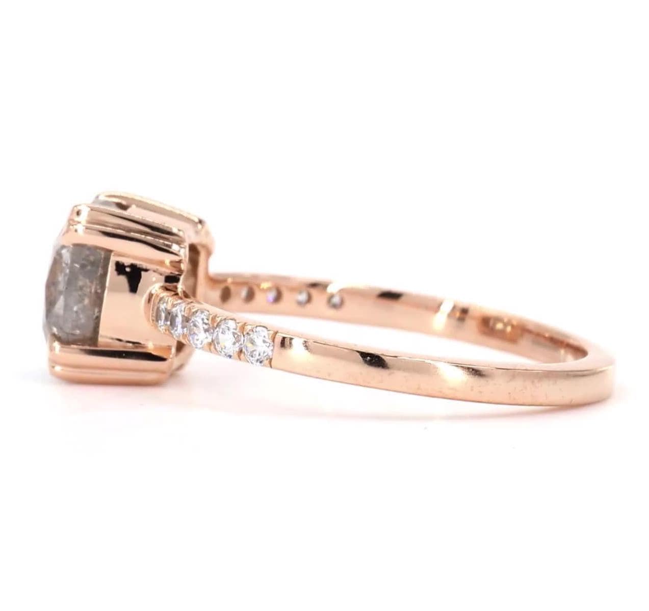 Cushion Cut Salt and Pepper Diamond Engagement Ring, Natural Grey Diamond 14K Rose Gold Promise Ring
