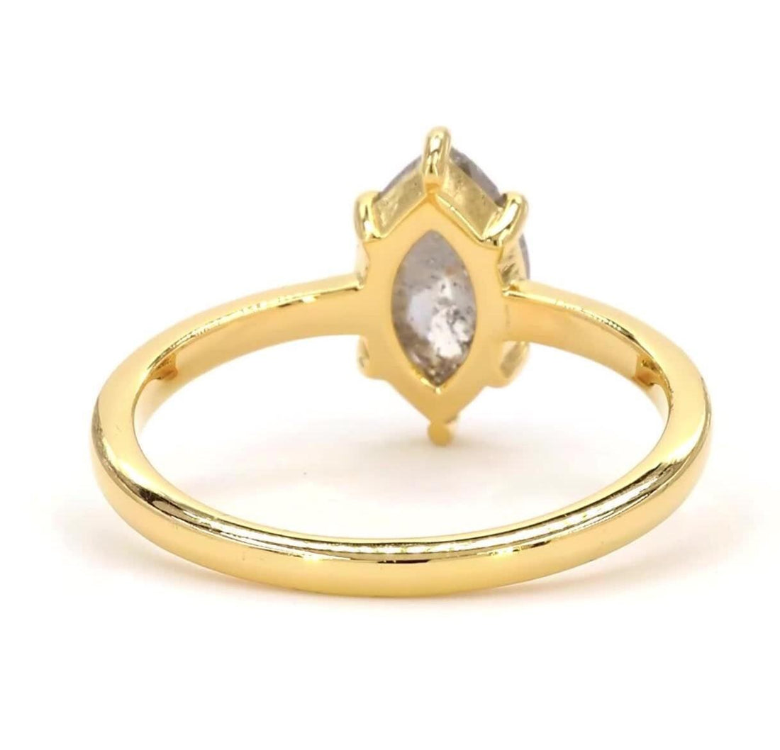 14K Yellow Gold Grey Salt and Pepper Marquise Cut Natural Diamond Wedding Ring