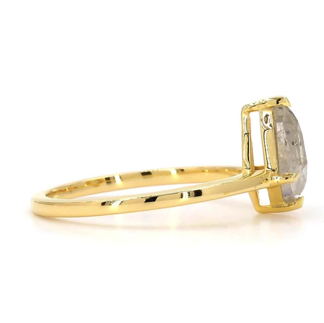 14K Yellow Gold Grey Salt and Pepper Shield Cut Natural Diamond Unique Anniversary Ring