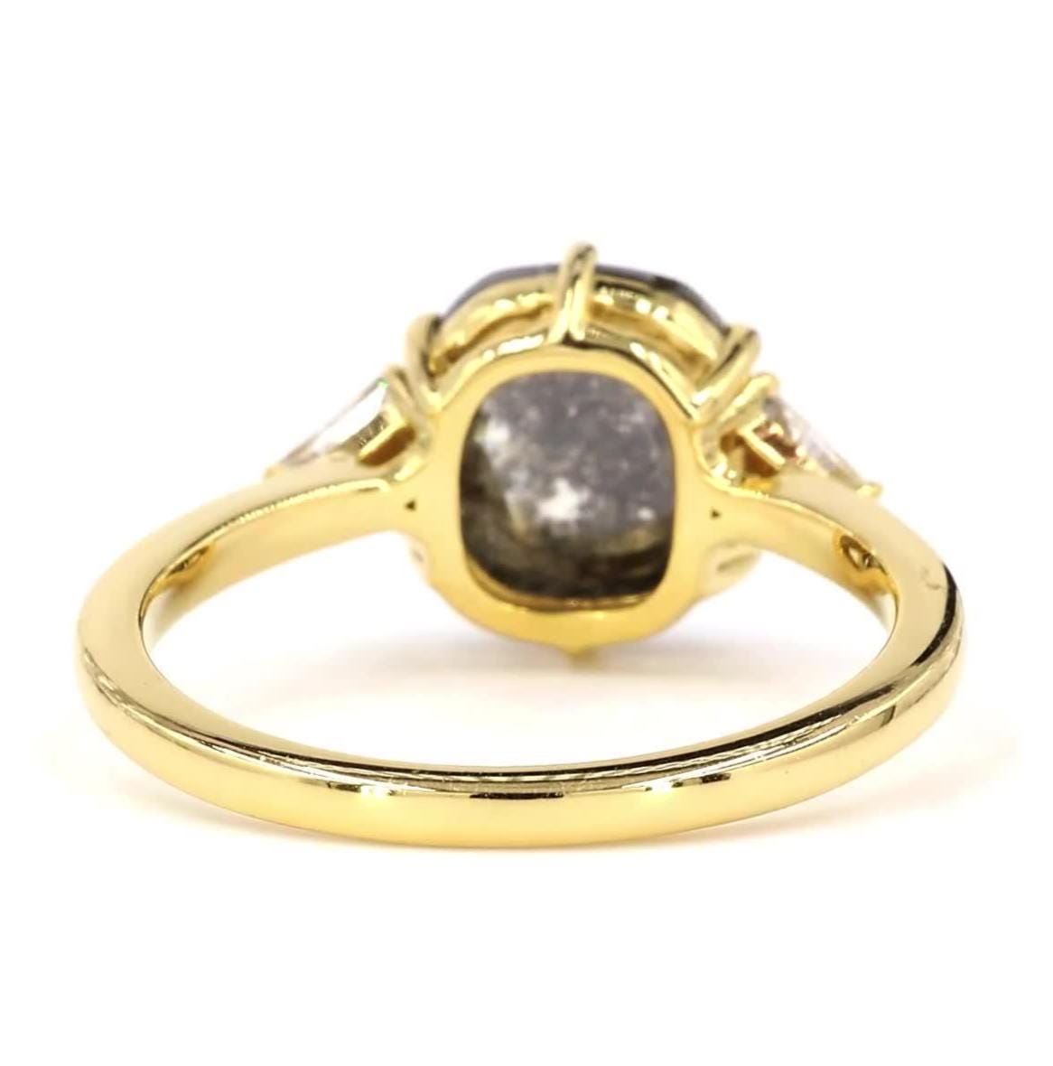 14K Yellow Gold Grey Salt and Pepper Oval Cut Natural Diamond Statement Ring