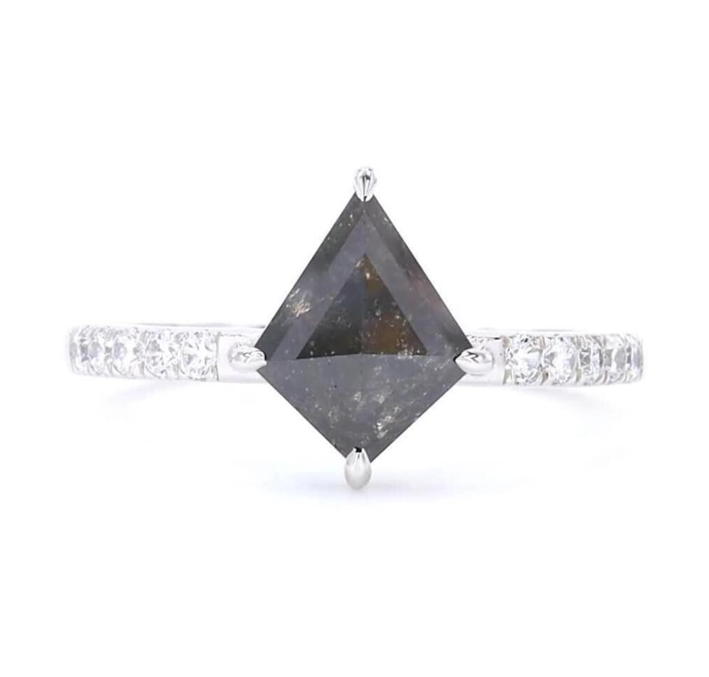 14K Rose Gold Kite Cut Grey Salt and Pepper Natural Diamond Wedding Ring