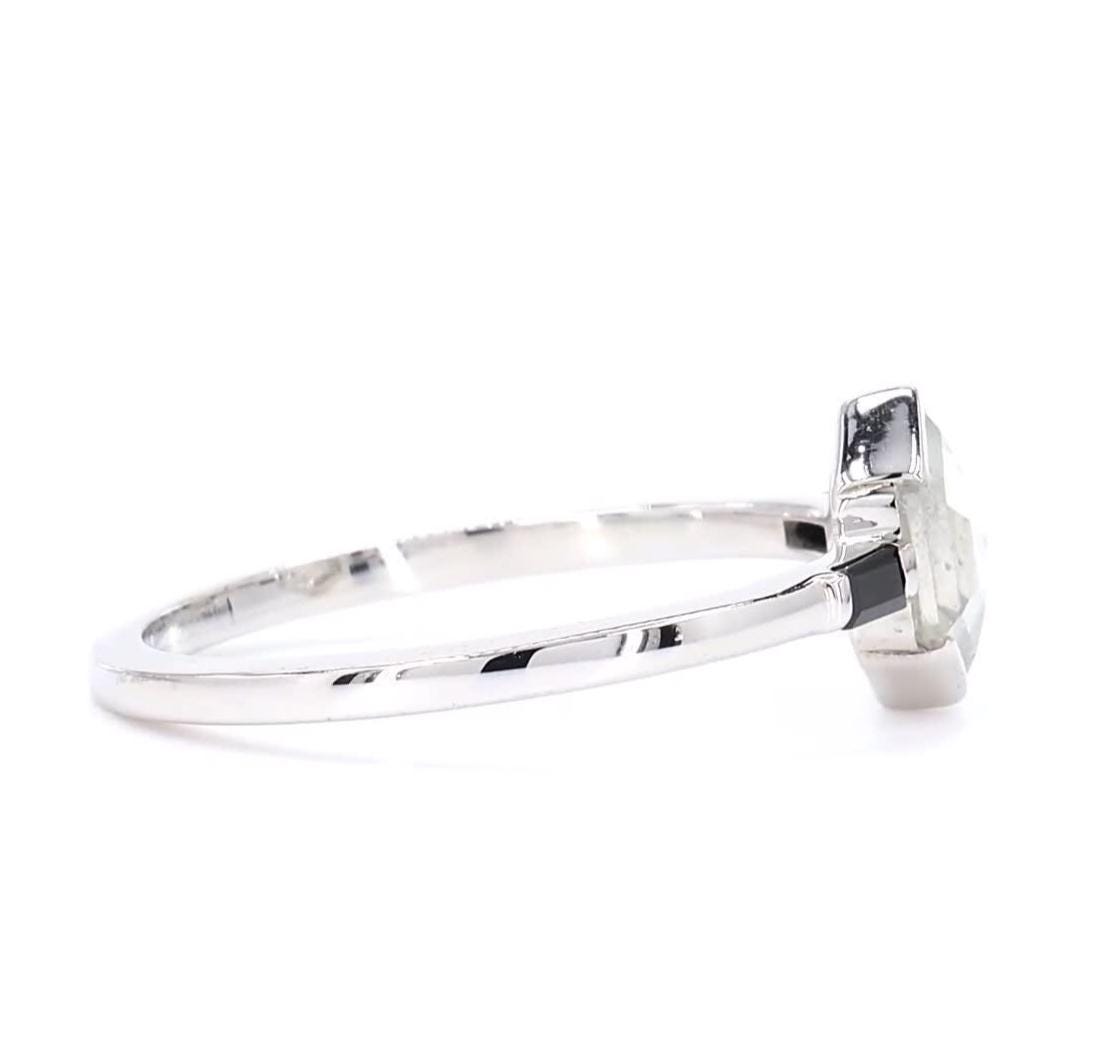 Hexagon Salt and Pepper Diamond, Natural Grey Diamond Minimalist 14K White Gold Anniversary Ring