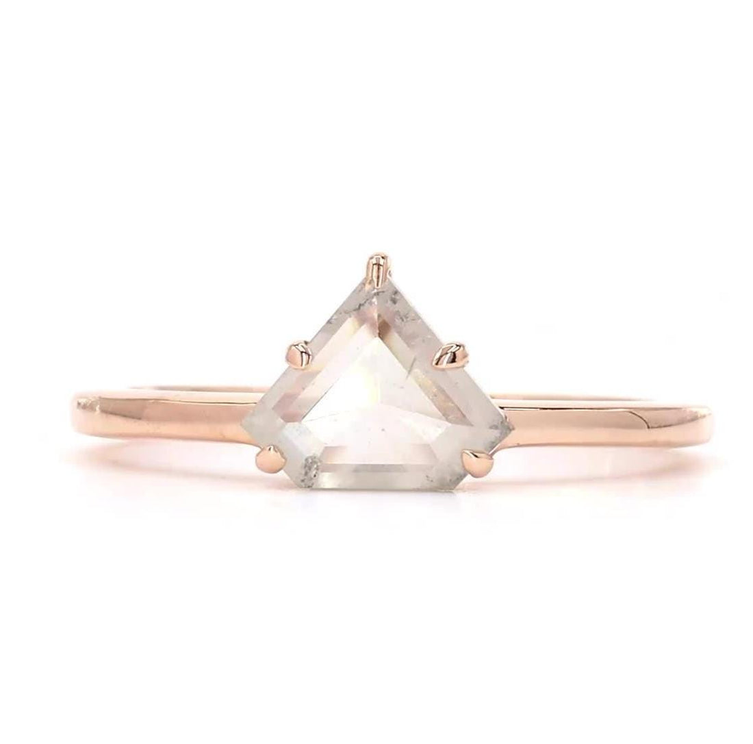 Triangle Salt and Pepper Diamond, Natural Grey Diamond 14K Rose Gold Rustic Wedding Ring