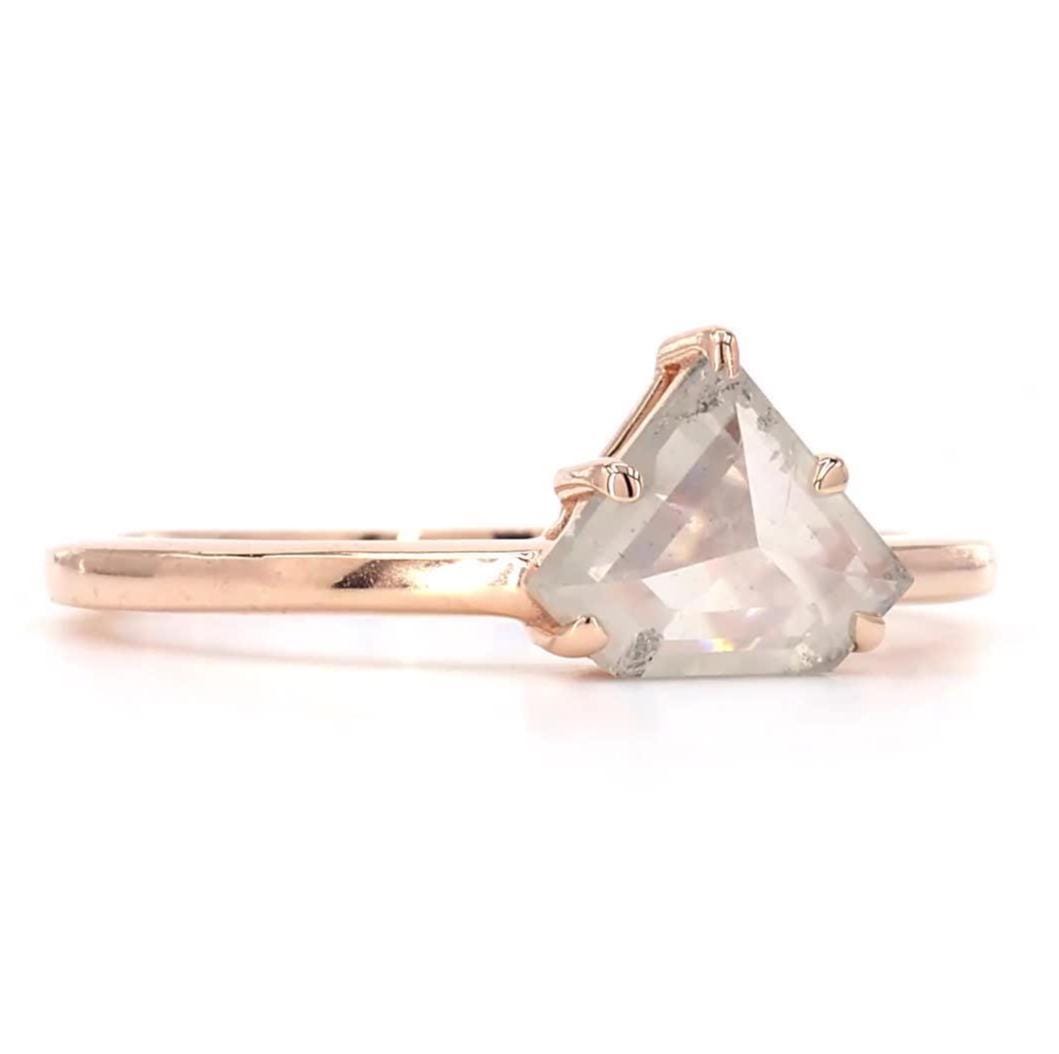 Triangle Salt and Pepper Diamond, Natural Grey Diamond 14K Rose Gold Rustic Wedding Ring