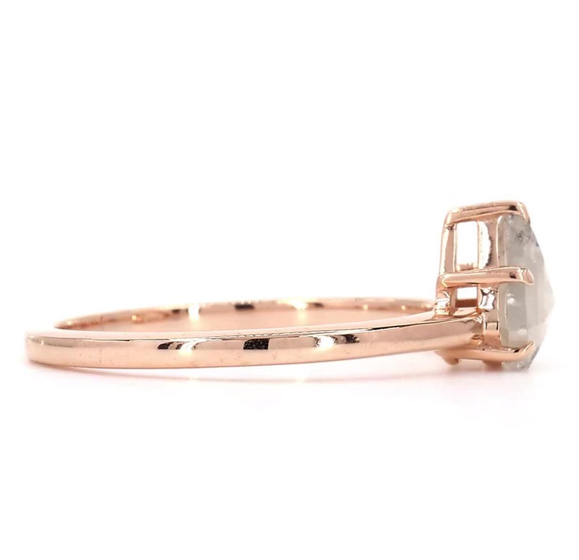 Triangle Salt and Pepper Diamond, Natural Grey Diamond 14K Rose Gold Rustic Wedding Ring