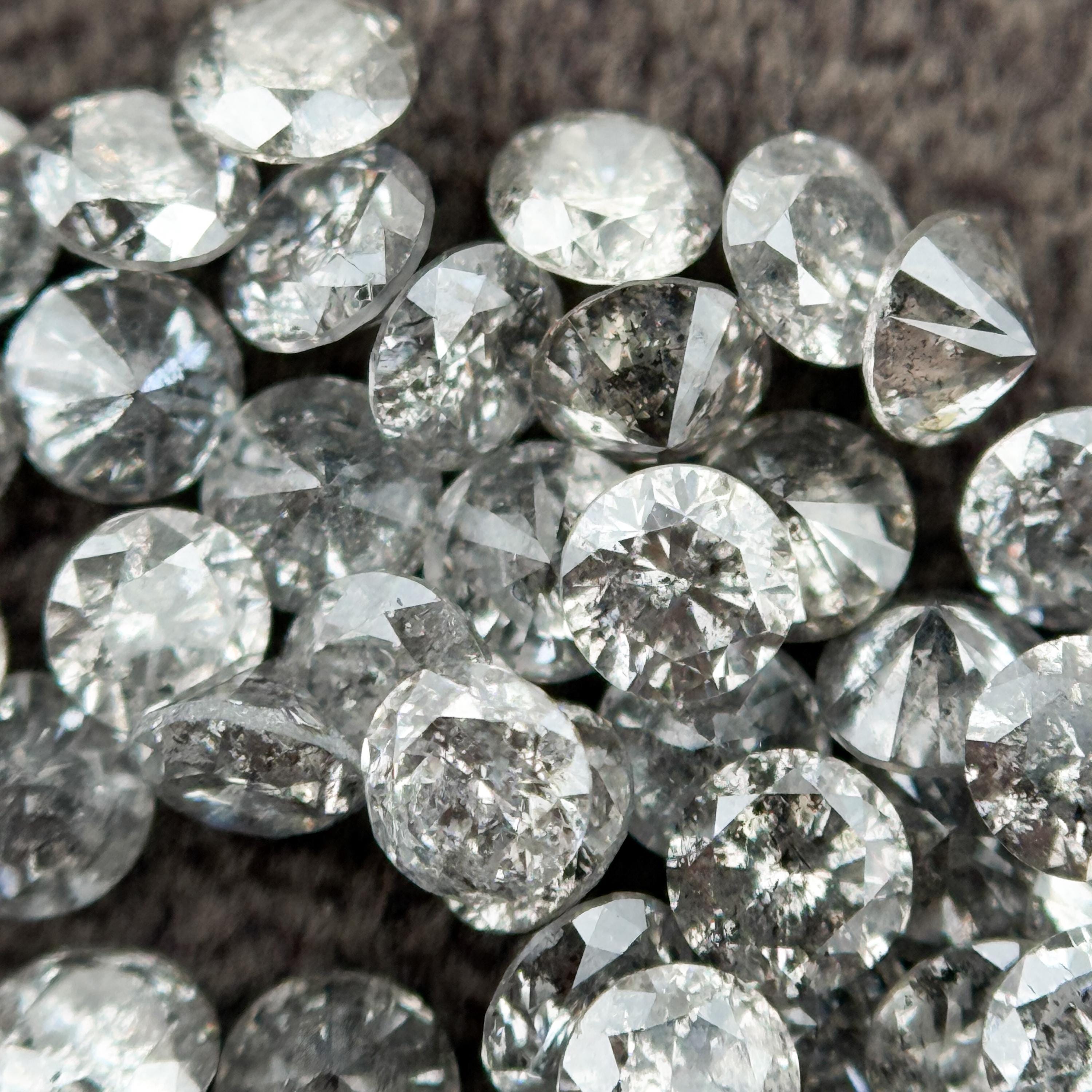 2.5 MM Round Brilliant Cut Grey Natural Salt and Pepper Diamond