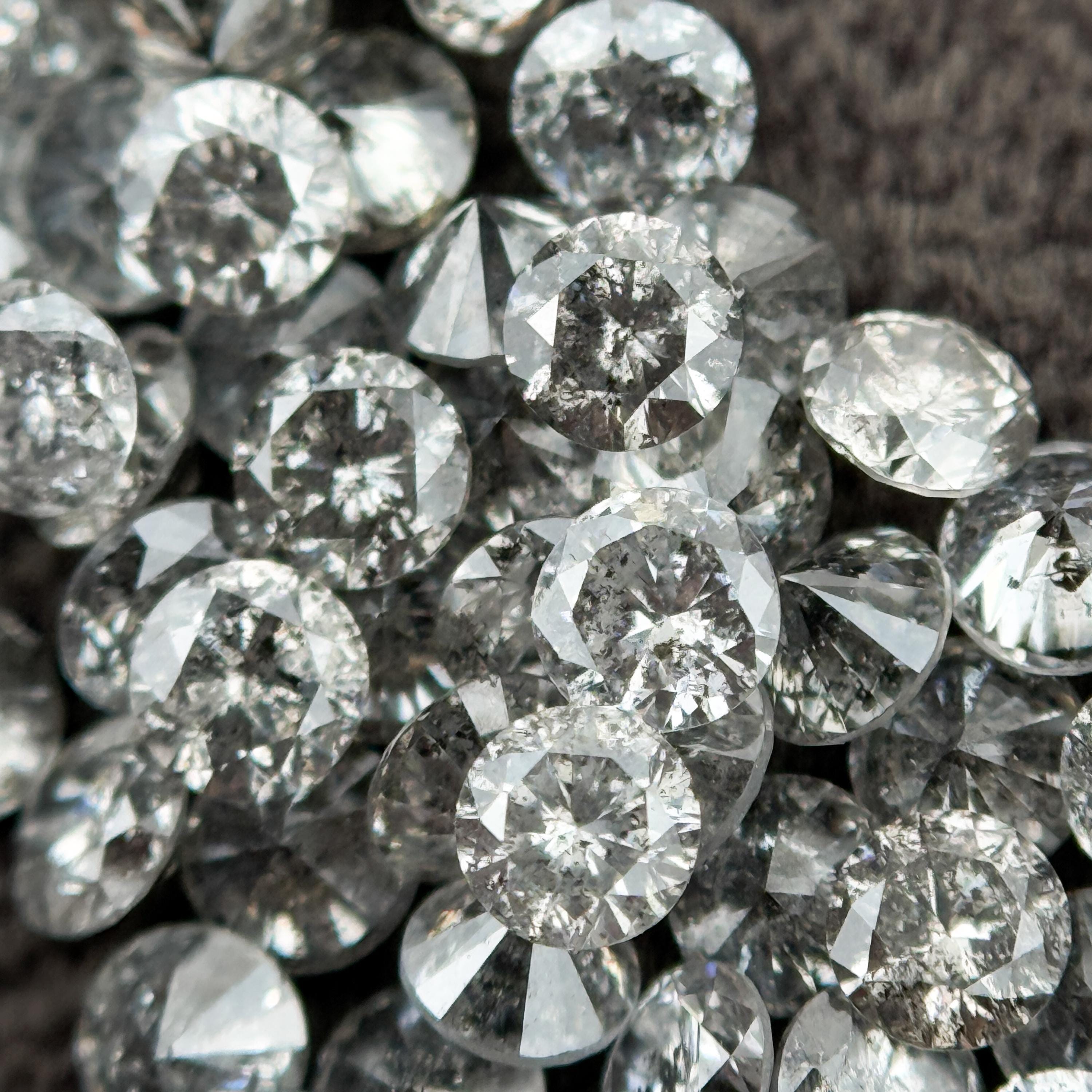 2.5 MM Round Brilliant Cut Grey Natural Salt and Pepper Diamond