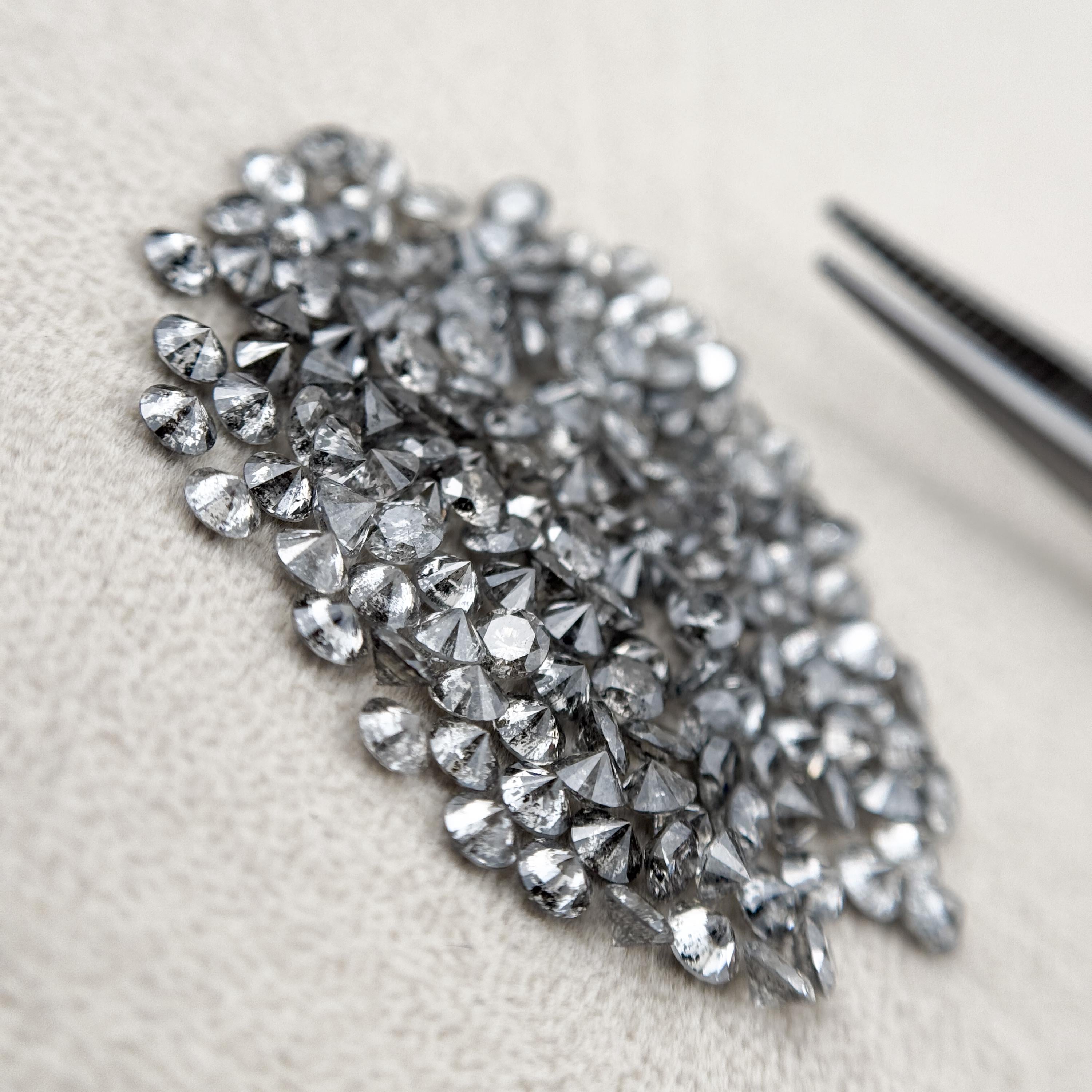 1.9 MM Round Brilliant Cut Grey Natural Salt and Pepper Diamond